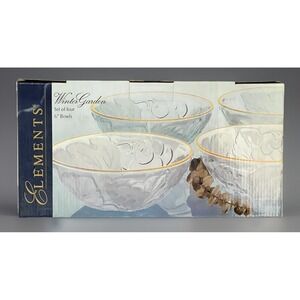 Vintage 1996 Elements WinterGarden 6" Bowls Set of 4 Gold Trim NIB